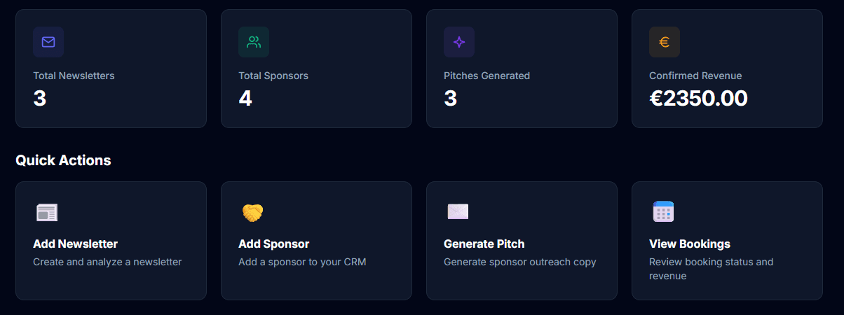 Dealetter dashboard showing revenue overview