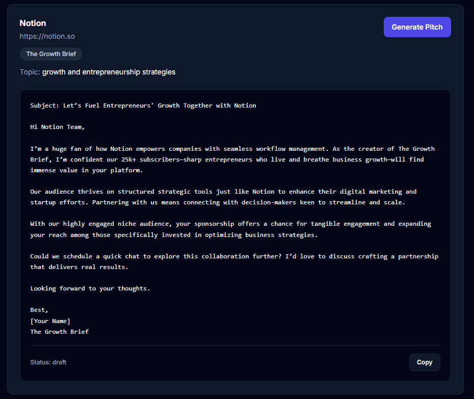 Dealetter AI pitch generator for personalized outreach